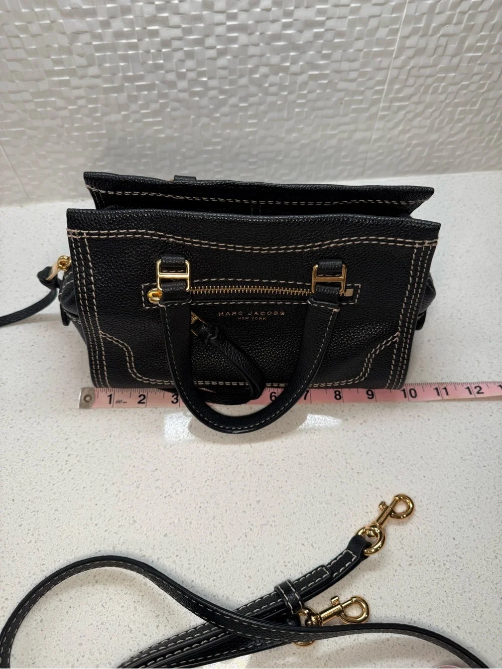 Marc Jacobs Small Black Pebbled Leather Gold Hardware Handbag